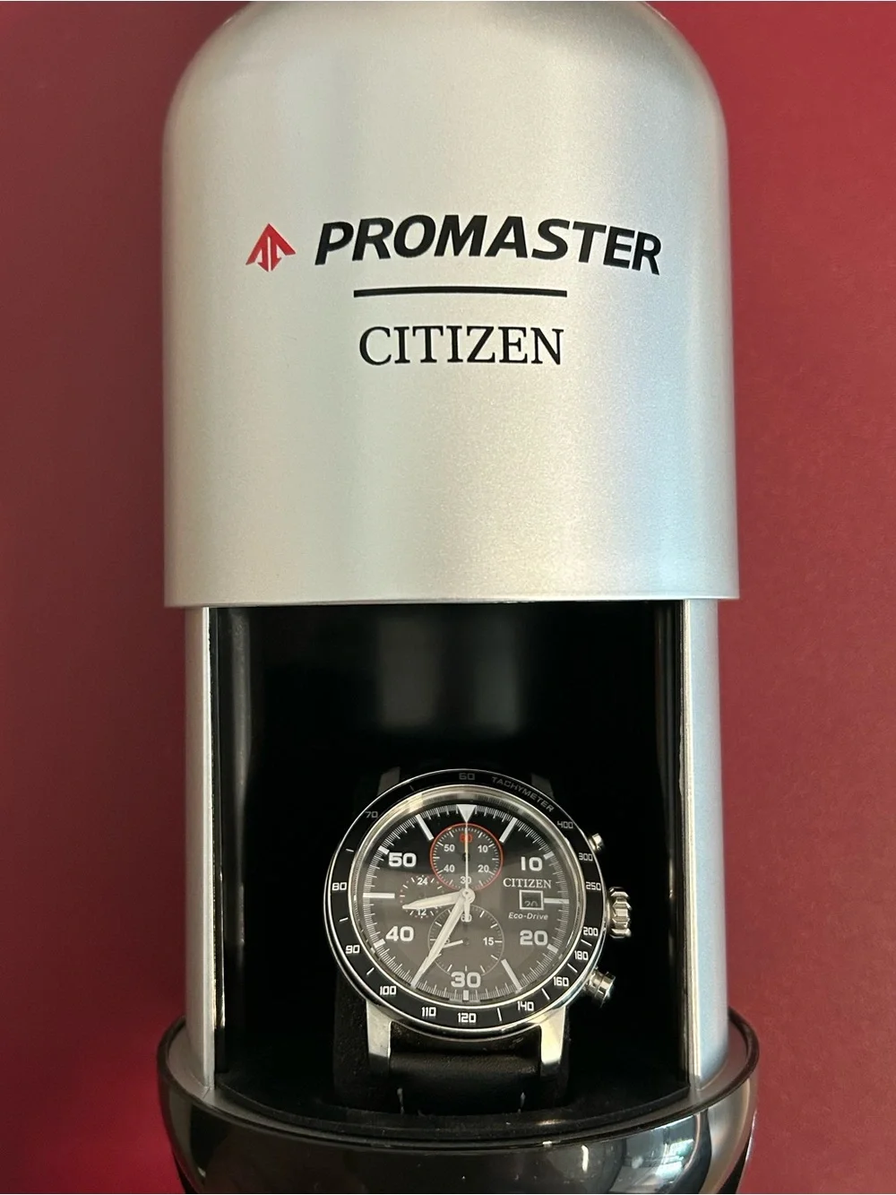 Citizen B612 Eco-drive Black and Silver Chronograph Tachymeter Men's Watch 44mm.